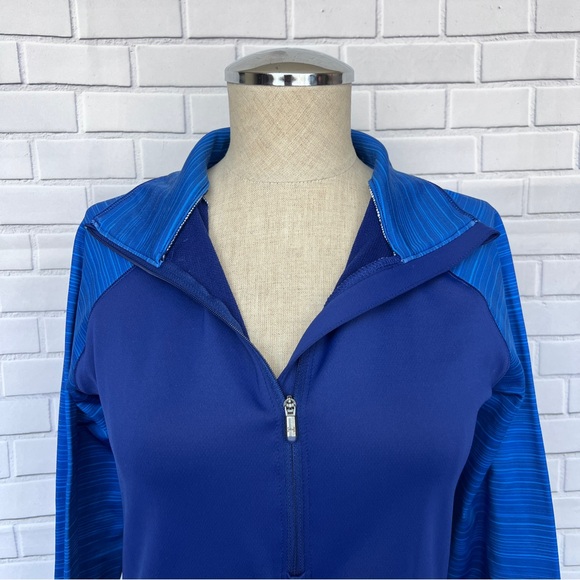 Under Armour Fitted Cold Gear 1/4 Zip Activewear Shirt Blue With Black Medium - Picture 9 of 10